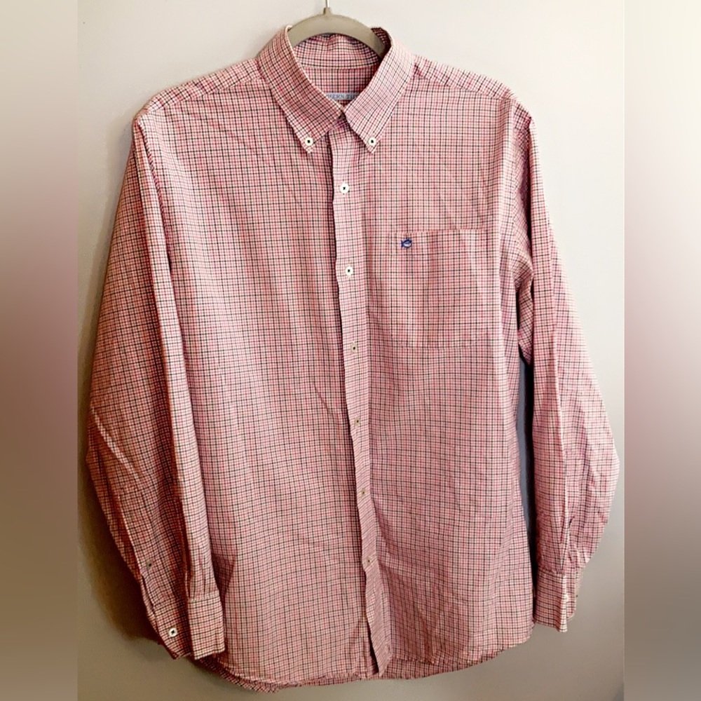 Southern Tide Pink plaid men’s button down
